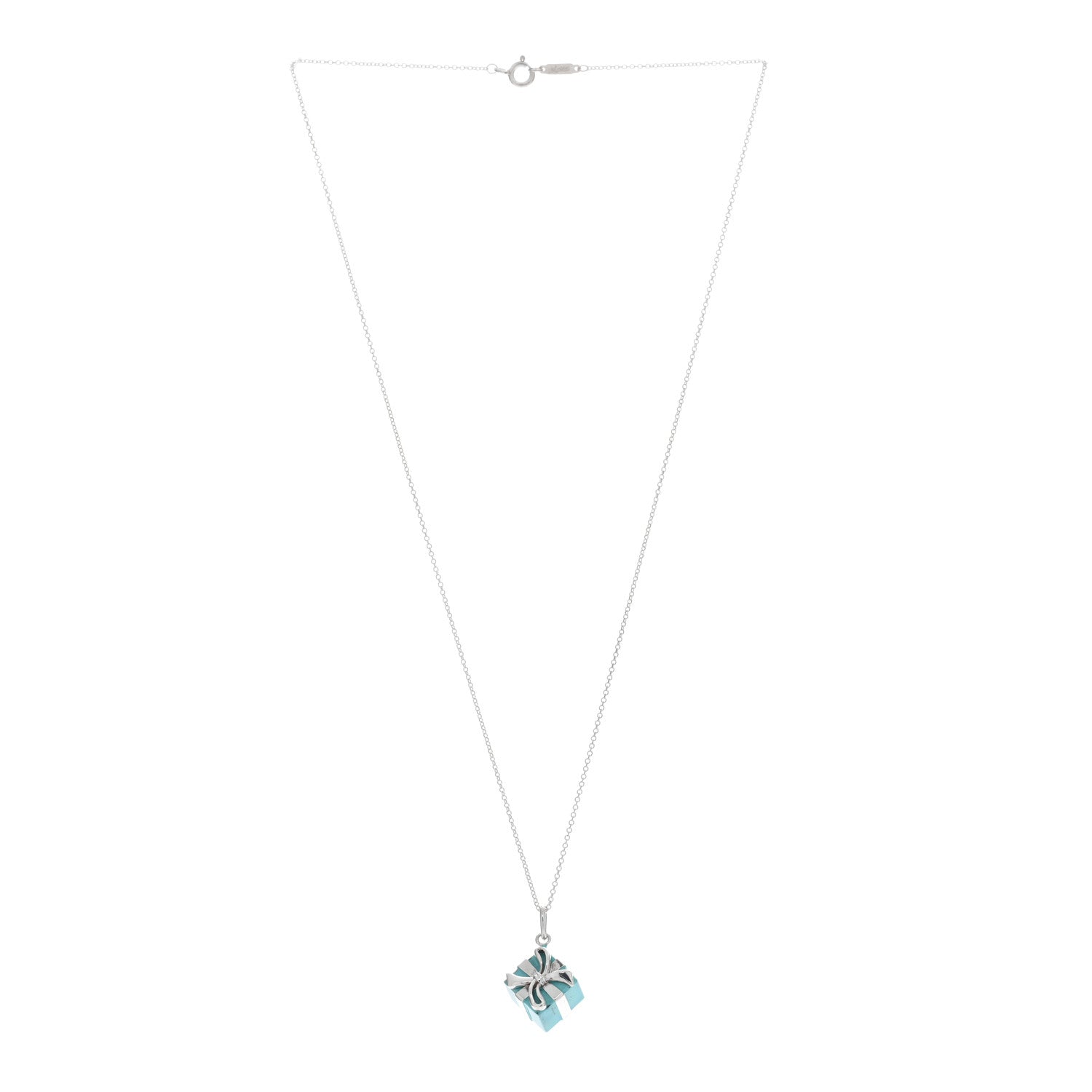 Tiffany Sterling Silver Enamel Gift Box Charm Necklace Blue 3 of 5