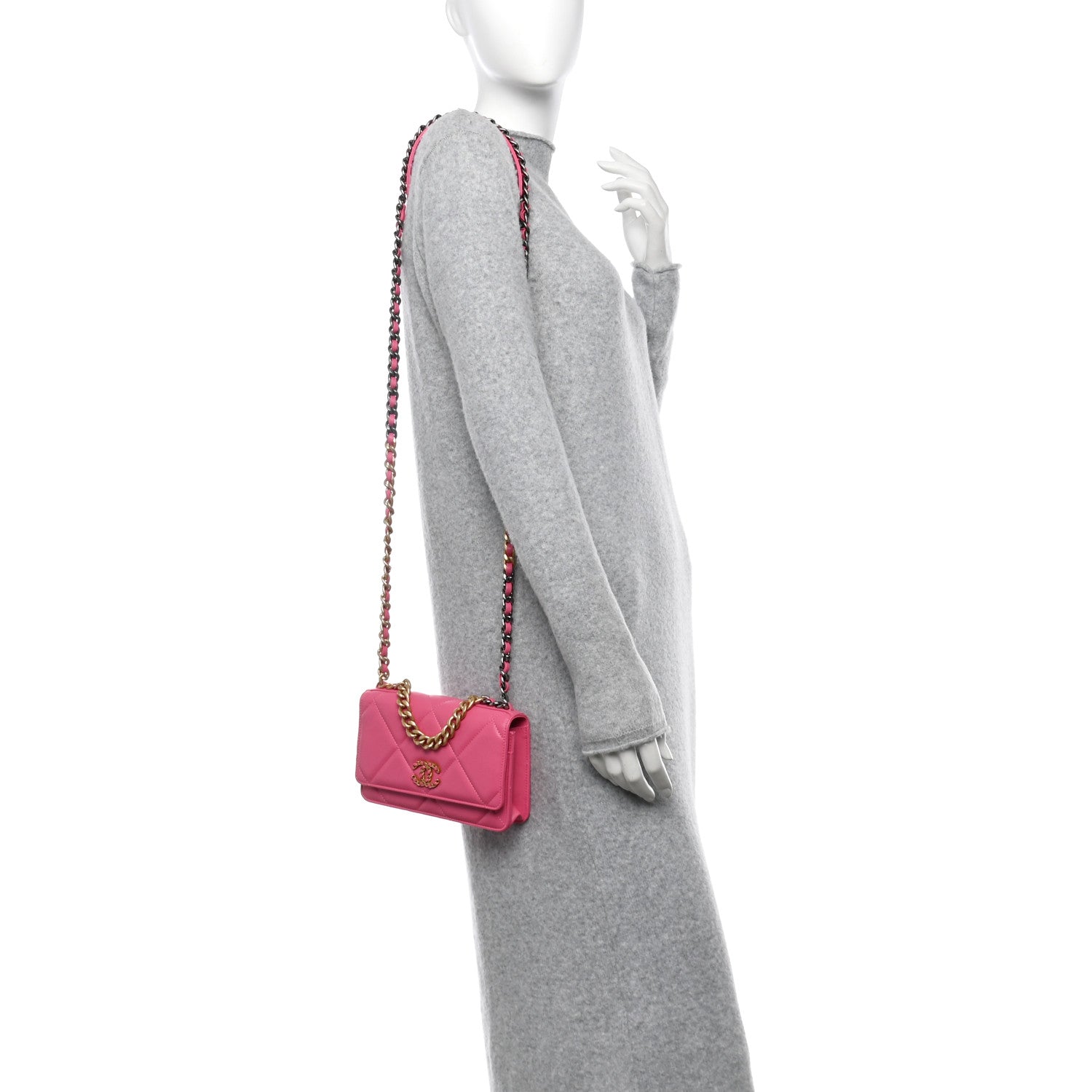 Chanel Lambskin Quilted Chanel 19 Wallet On Chain WOC Dark Pink 2 of 10