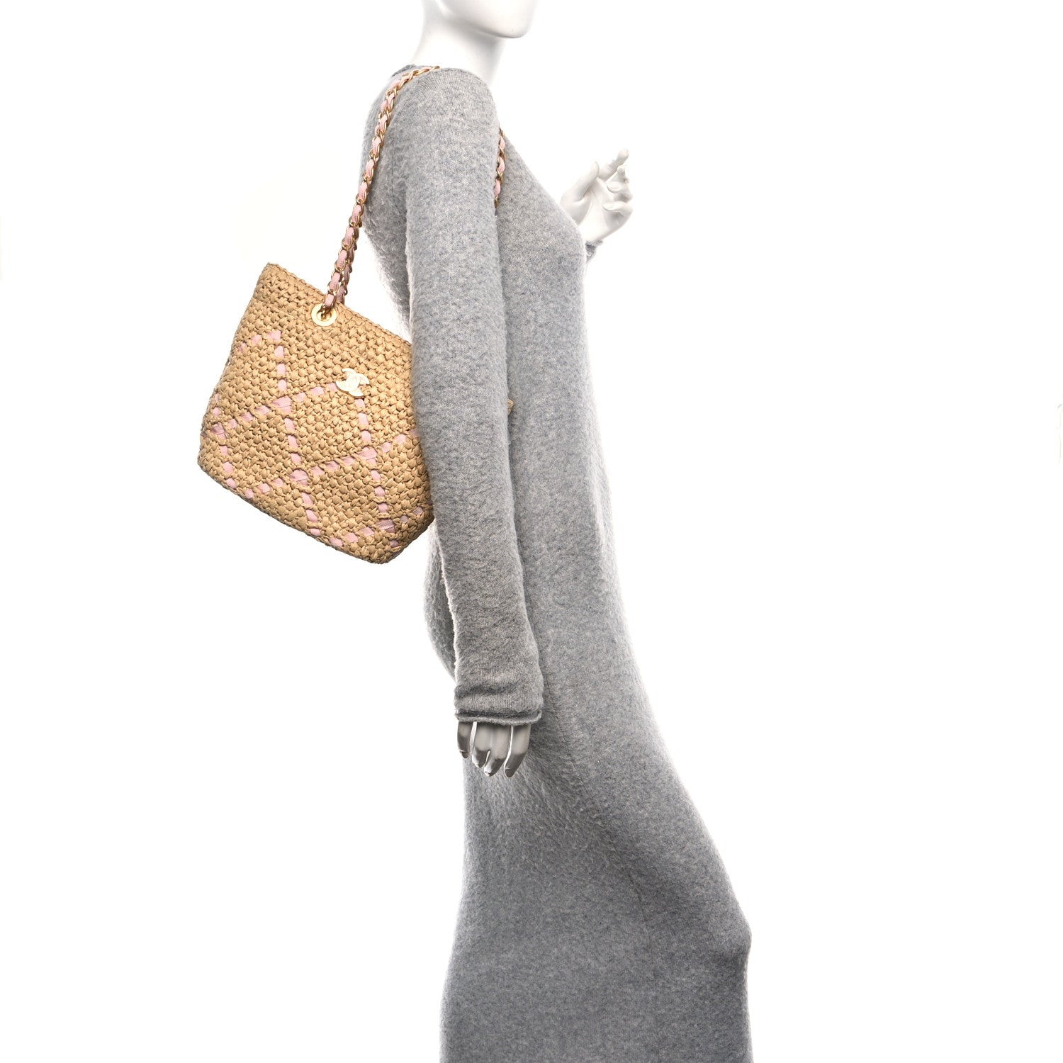 Chanel Raffia Braided Grosgrain Ribbon Small Shopping Bag Beige Light Pink 2 of 10