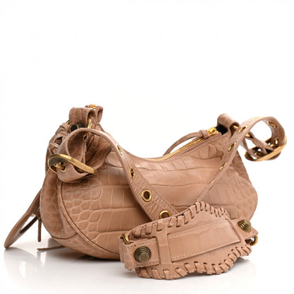 Balenciaga Extra Supple Calfskin Crocodile Embossed Le Cagole Shoulder Bag XS Nude Beige 3 of 10