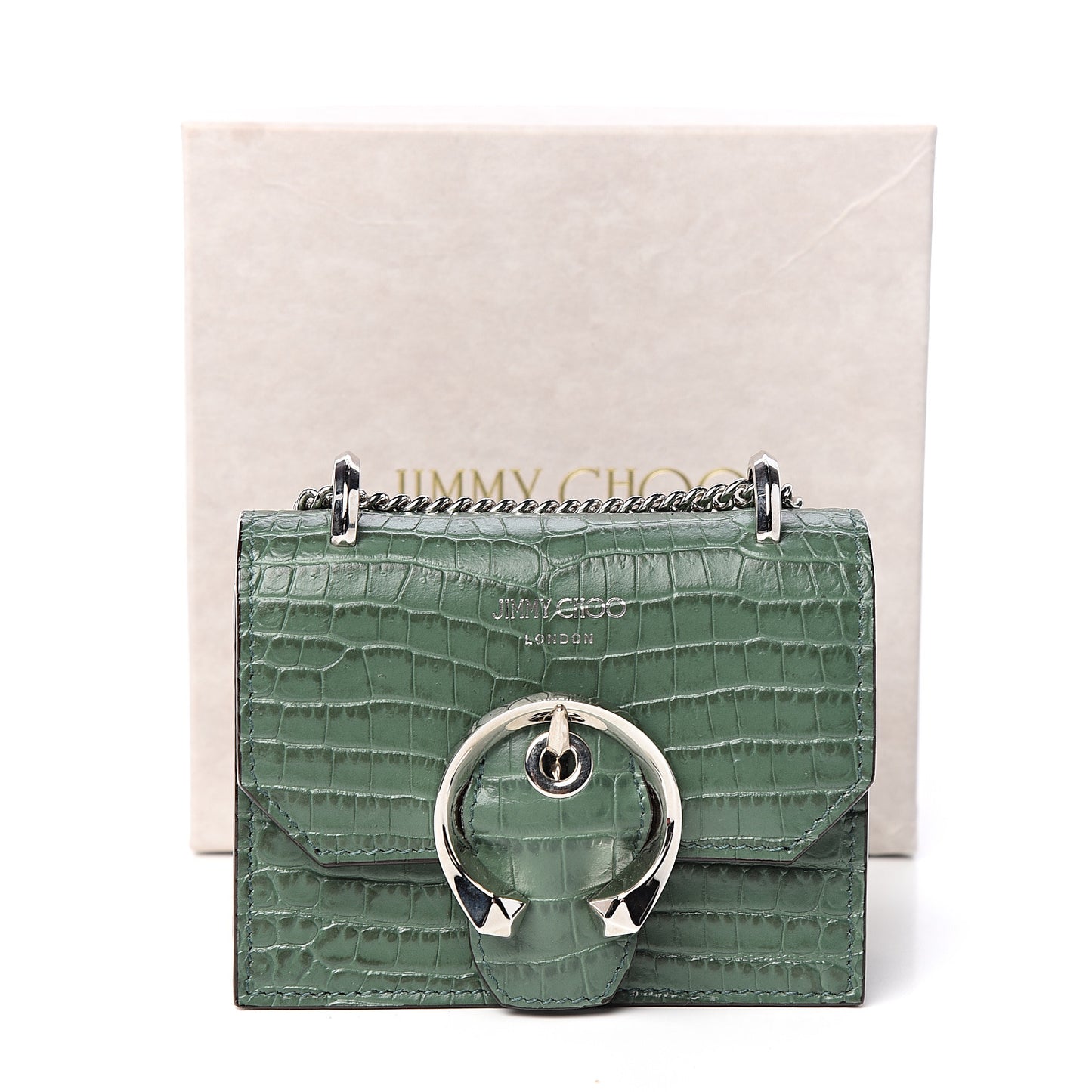 Calfskin Crocodile Embossed Mini Paris Crossbody Cactus