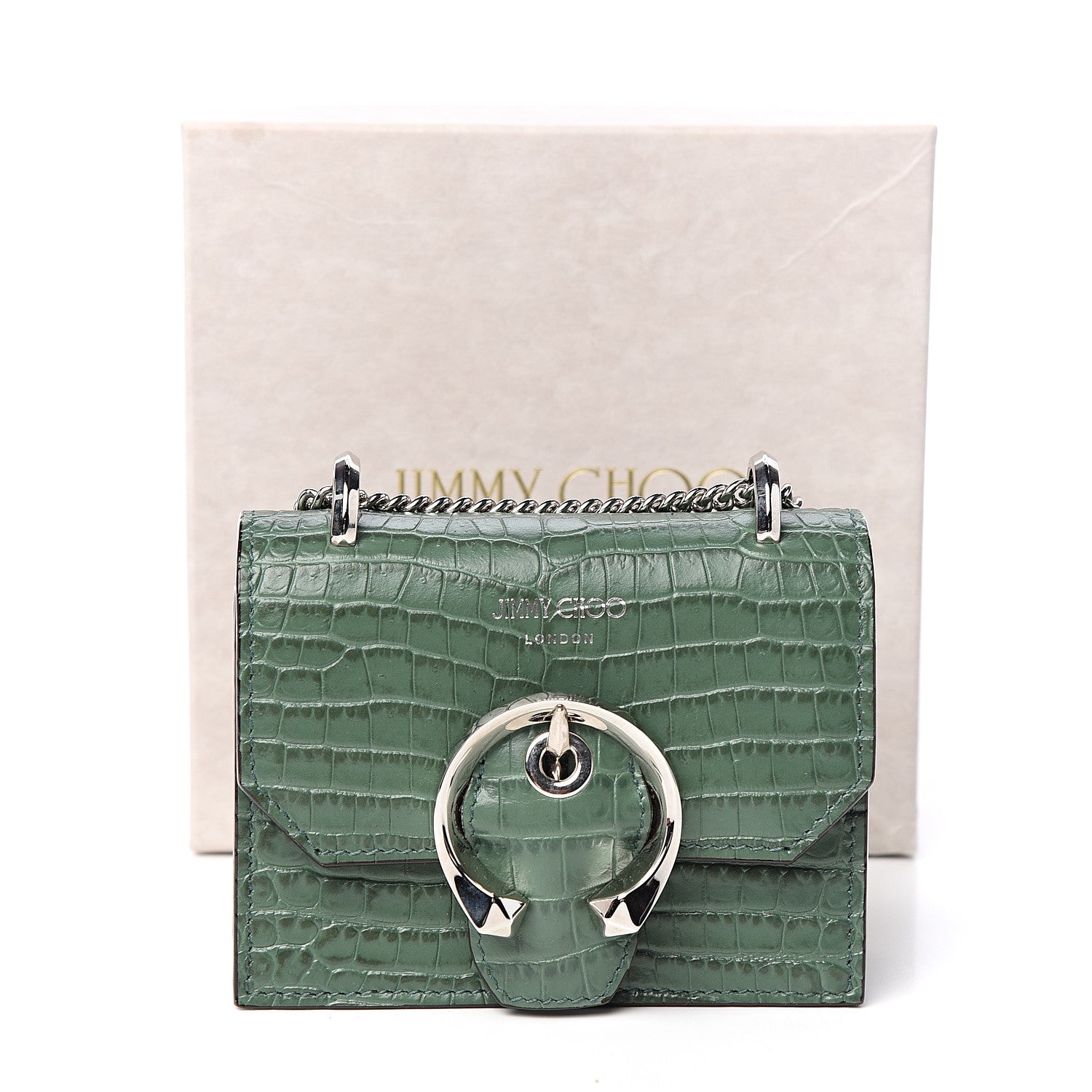 Jimmy Choo Calfskin Crocodile Embossed Mini Paris Crossbody Cactus 8 of 8