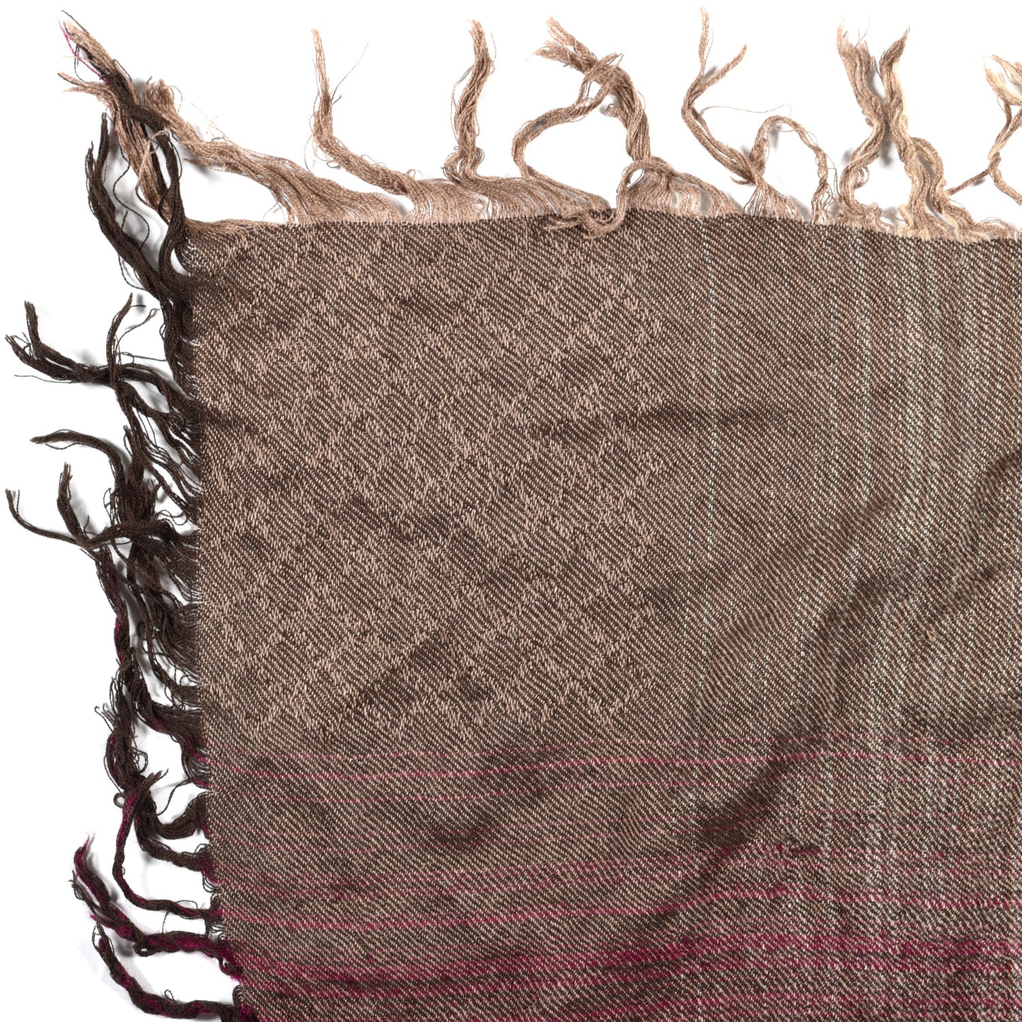 Wool Silk Cotton Monogram Fringe Scarf Pink Brown