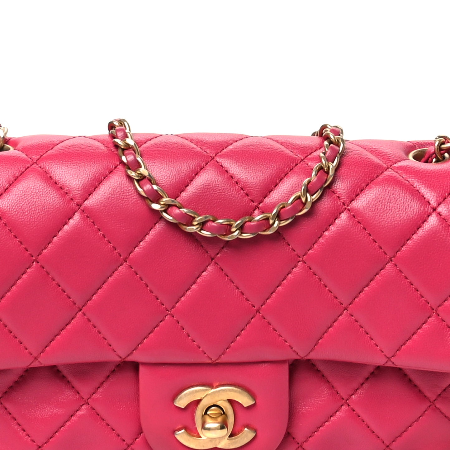 Lambskin Quilted Mini Rectangular Pearl Crush Flap Fuchsia