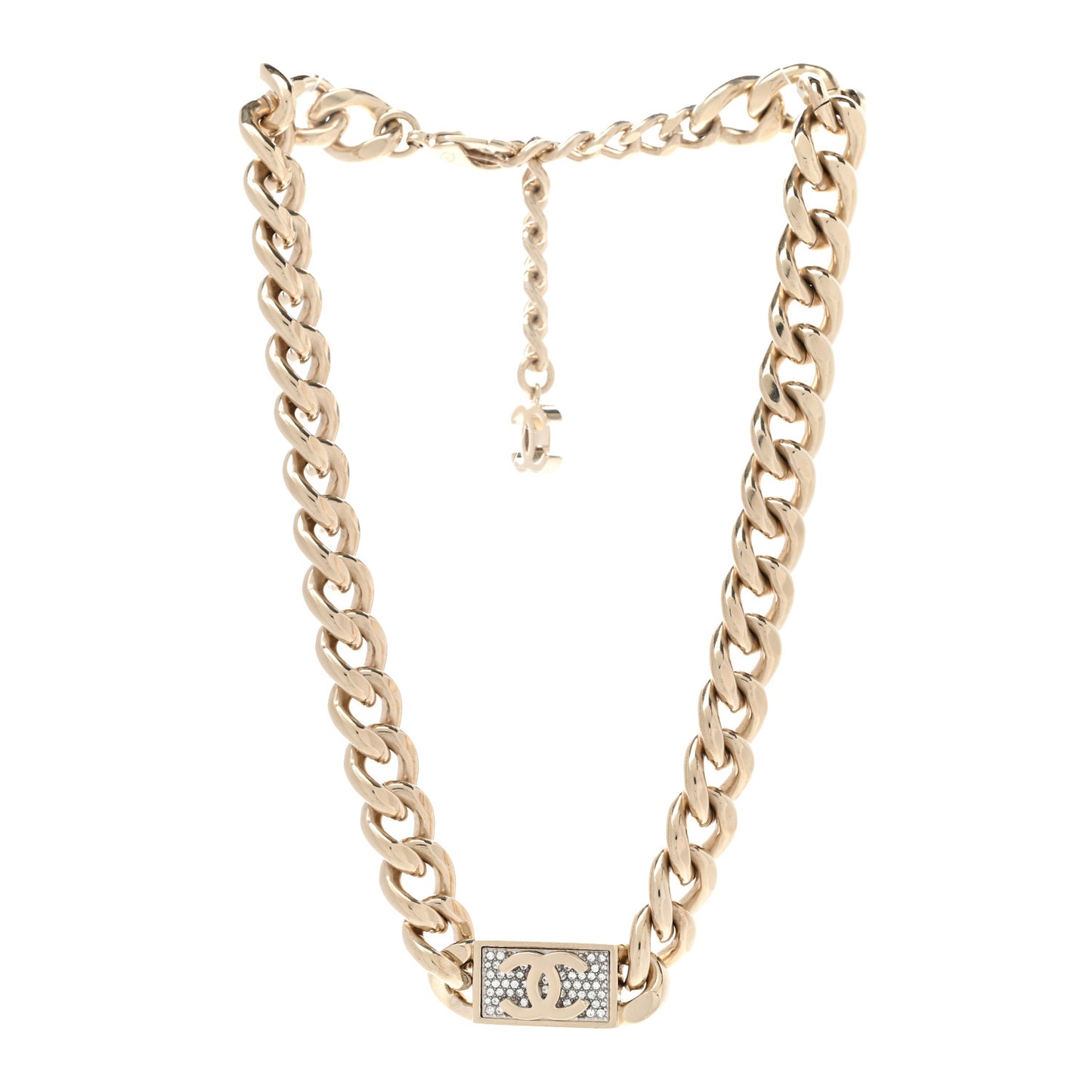 Crystal CC Chain Link Choker Necklace Gold