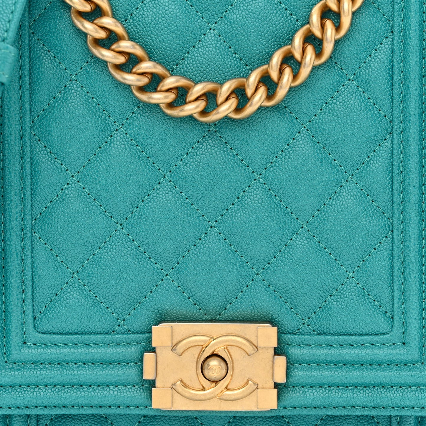 Caviar Quilted North South Boy Flap Turquoise