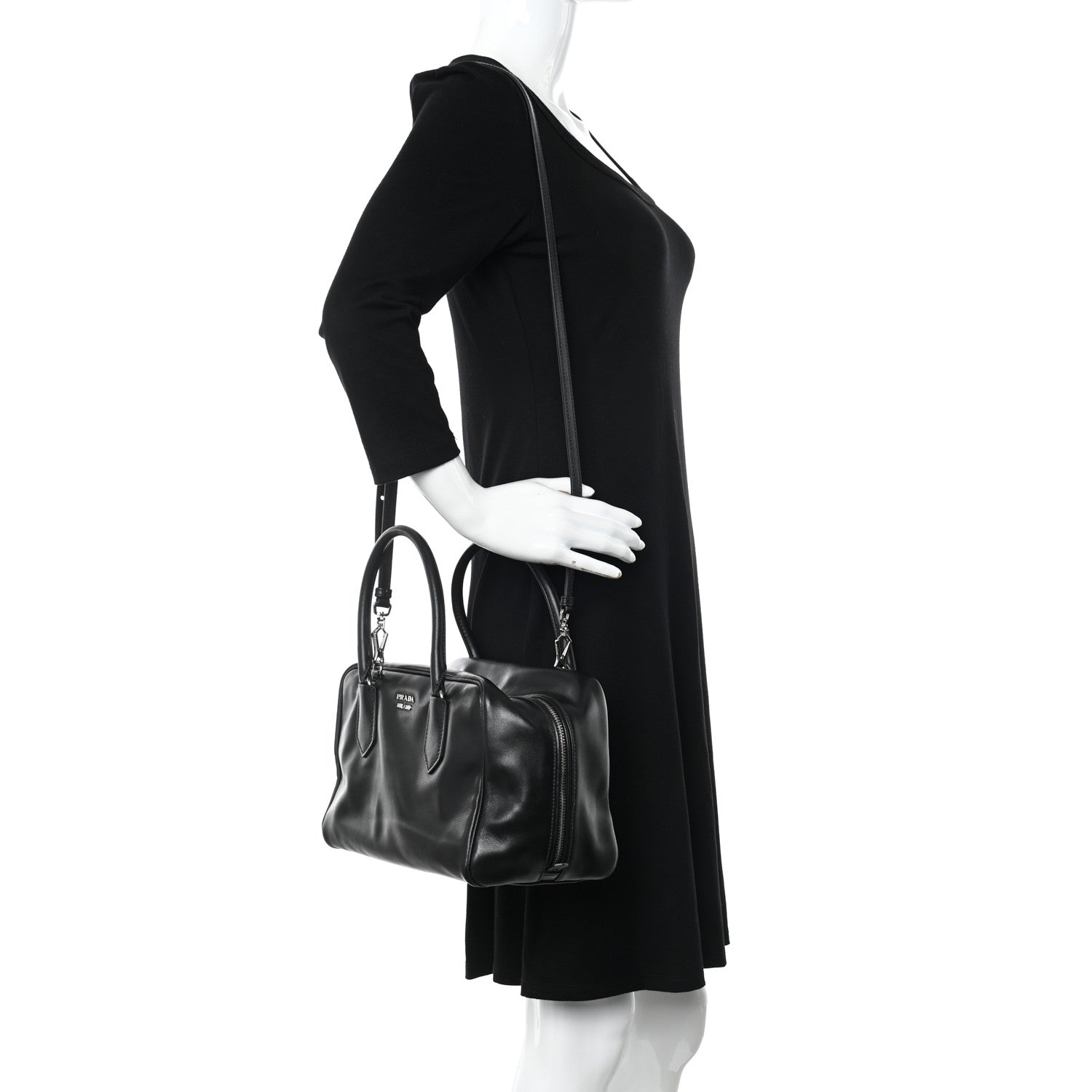 Prada Soft Calf Medium Inside Tote Black Mughetto 2 of 12