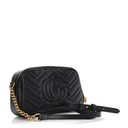 Gucci Calfskin Matelasse Small GG Marmont Chain Shoulder Bag Black 3 of 11