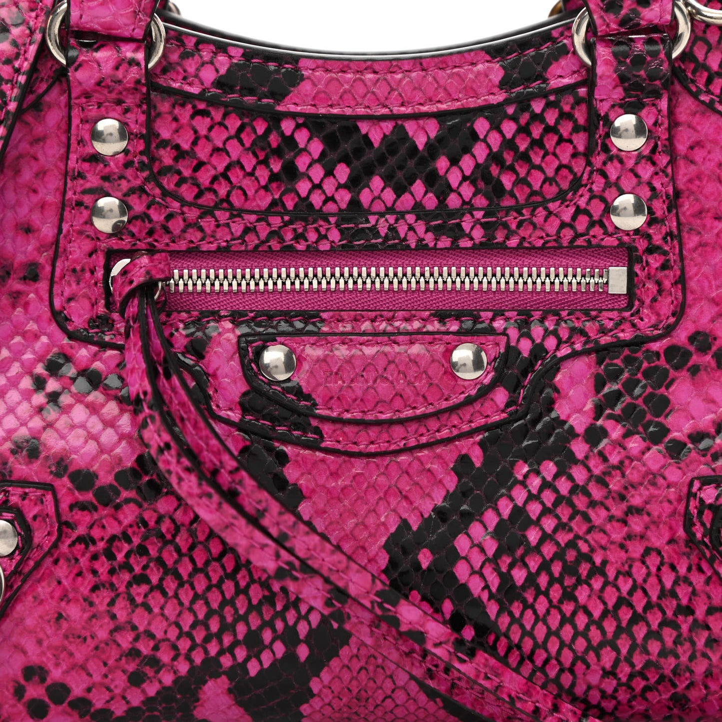 Calfskin Python Effect Neo Classic Silver Hardware Mini City Fuchsia Black