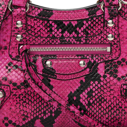 Balenciaga Calfskin Python Effect Neo Classic Silver Hardware Mini City Fuchsia Black 9 of 11