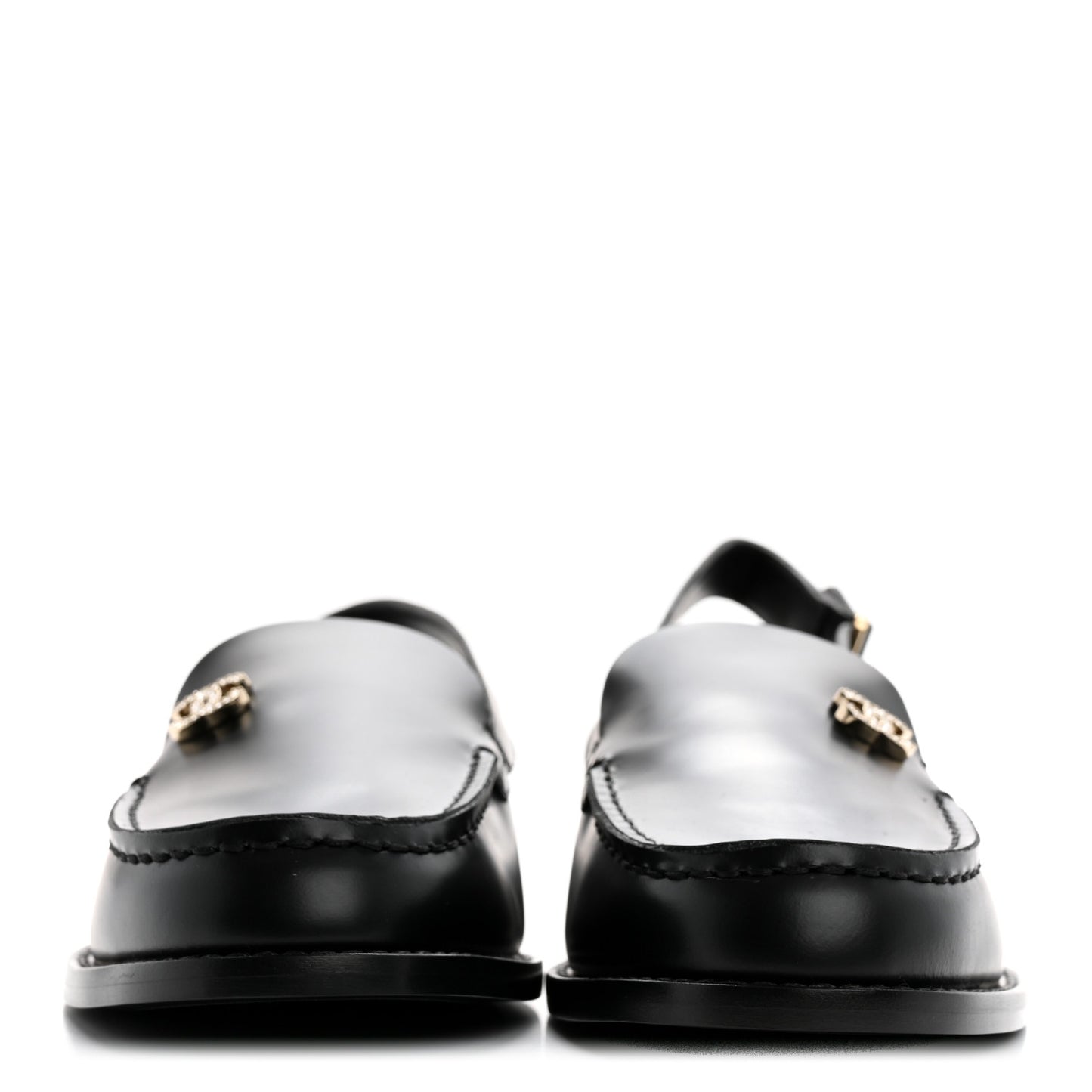 Calfskin Crystal Slingback Loafers 39 Black