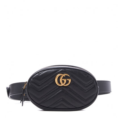 Gucci Calfskin Matelasse GG Marmont Belt Bag 85 34 Black 1 of 10