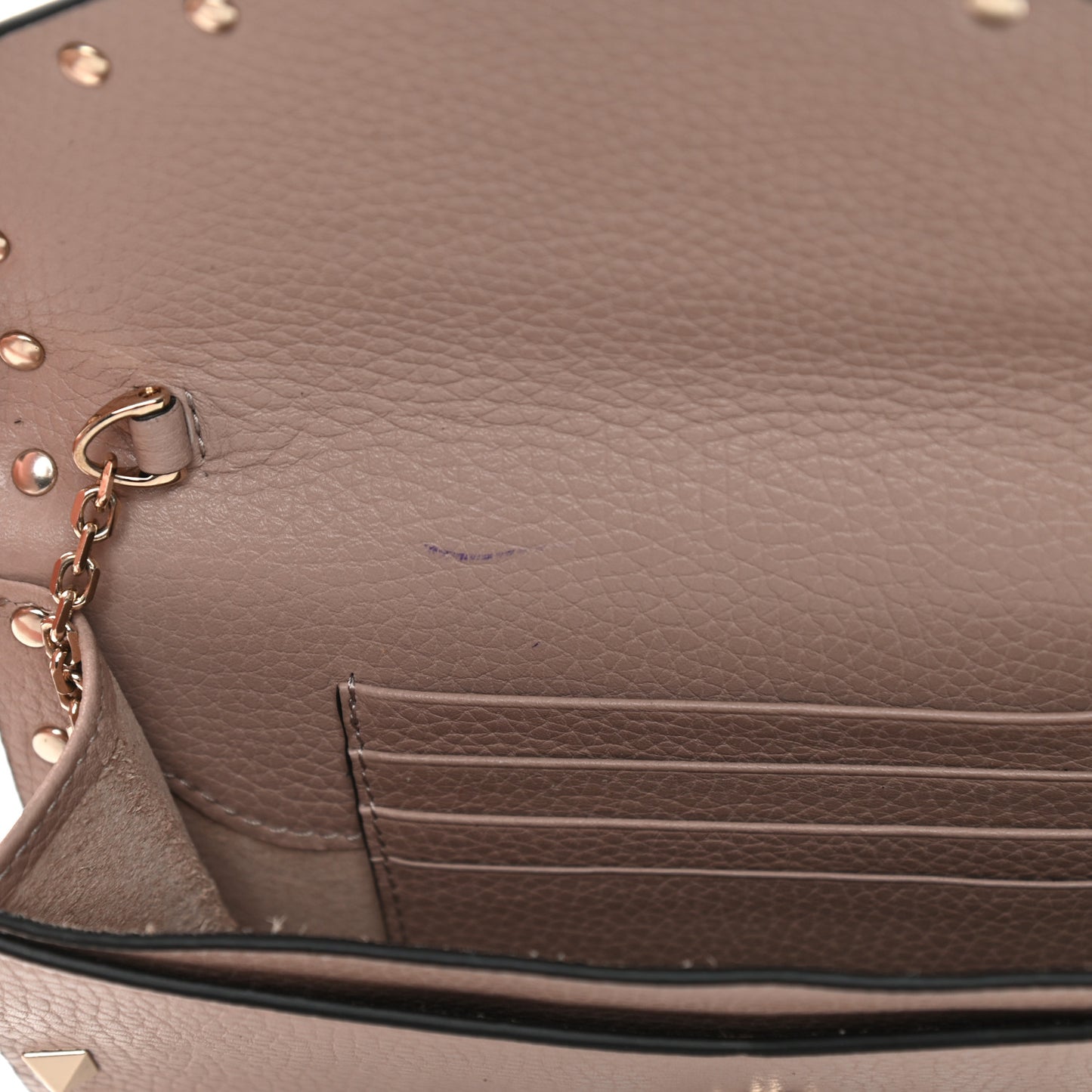 Pebbled Calfskin Rockstud Envelope Wallet on Chain Poudre
