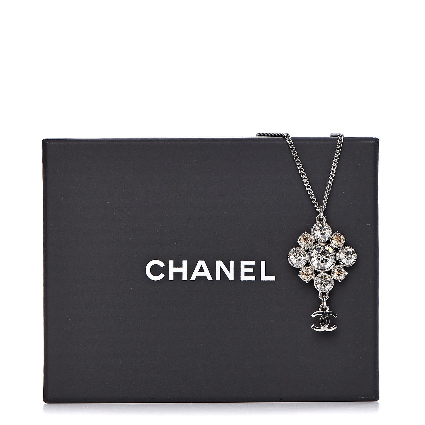 Crystal CC Drop Pendant Necklace Silver
