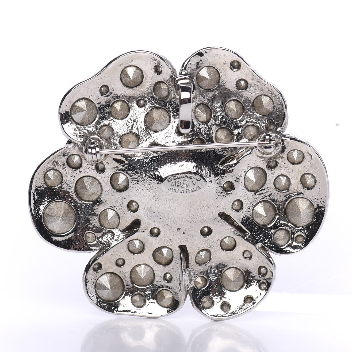 Chanel Swarovski Crystal Camellia CC Brooch Silver 2 of 3