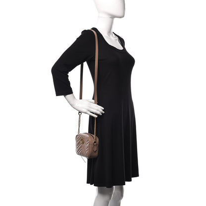 Gucci Calfskin Matelasse Mini GG Marmont Chain Shoulder Bag Nude 2 of 12