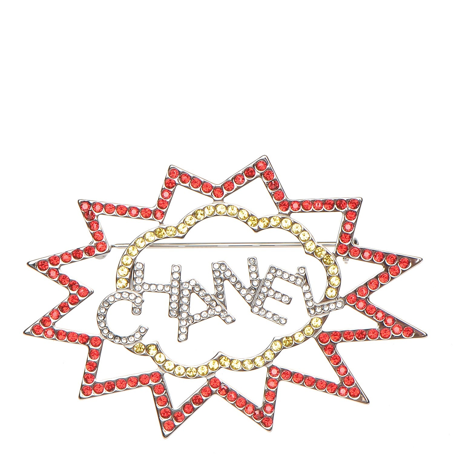 Chanel Ruthenium Crystal CC Brooch Red Yellow 1 of 5