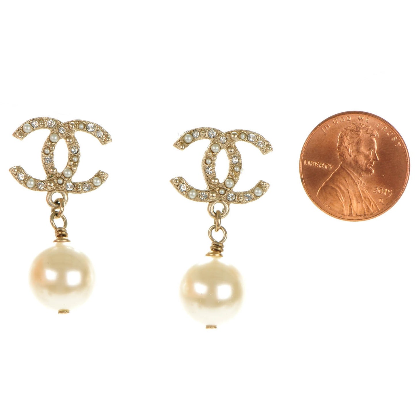 Crystal Pearl CC Drop Earrings Gold