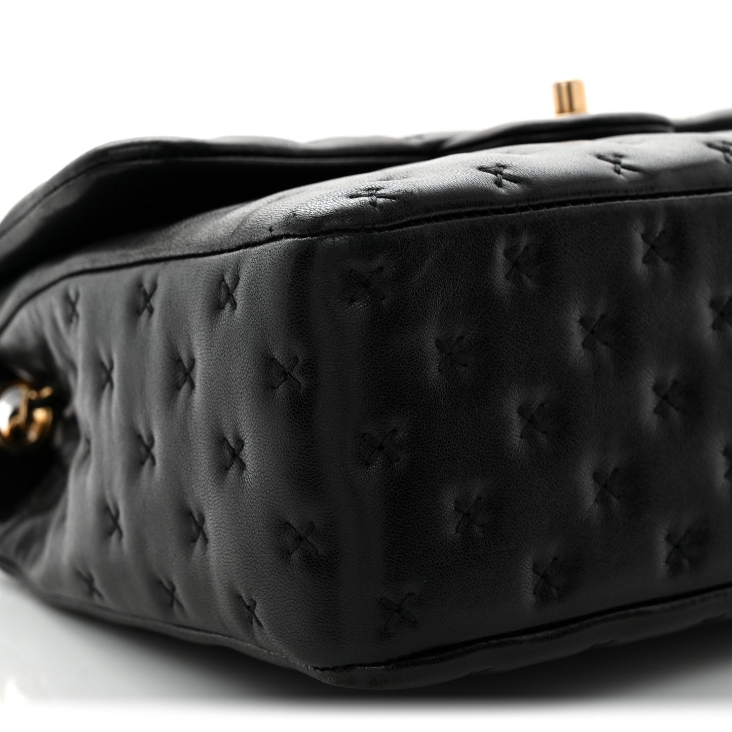 Lambskin Cross Stitch Small Coco Handle Flap Dark Black