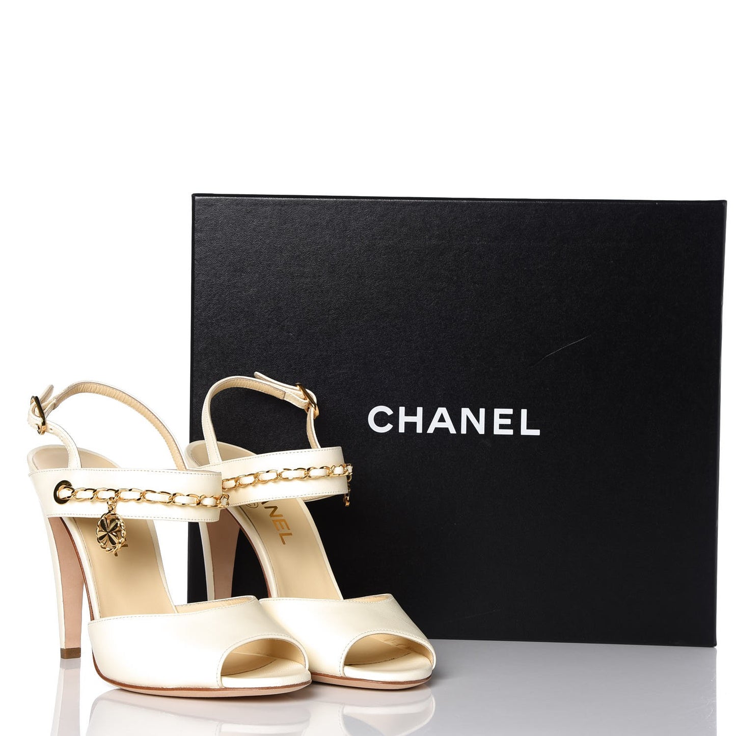 Lambskin CC Chain Sandals 38 Ivory