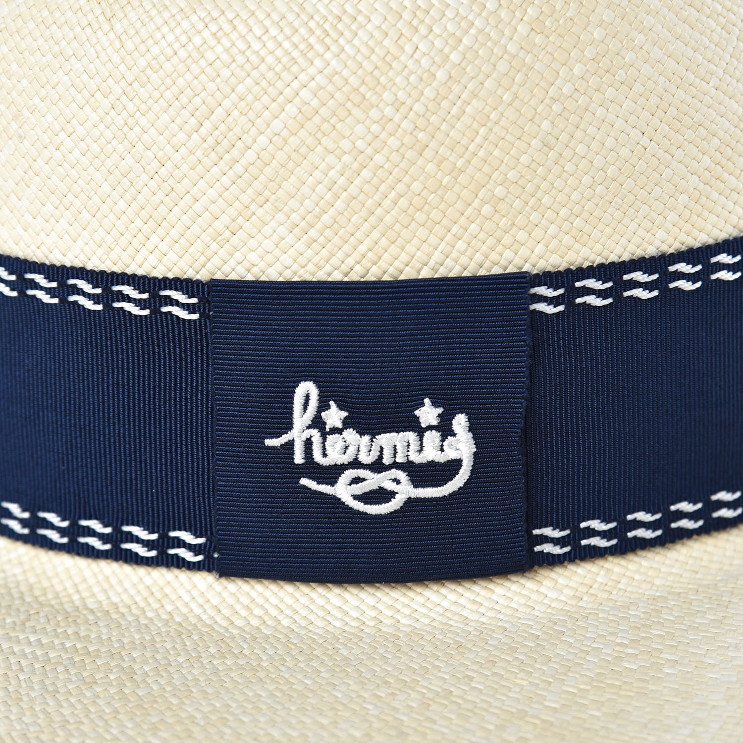 Hermes Straw Marin Grosgrain Stitched Trinidad Hat 57 Naturel Marine 7 of 9