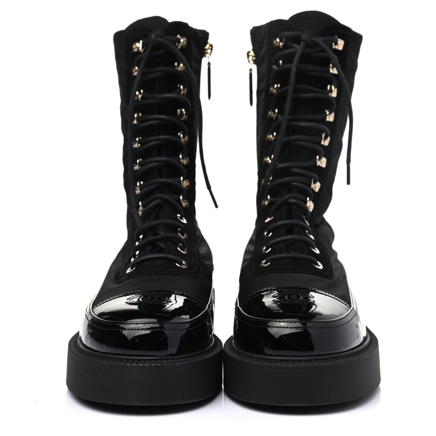 Nylon Suede Patent Calfskin Mens CC Lace Up Boots 42 Black
