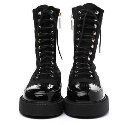Chanel Nylon Suede Patent Calfskin Mens CC Lace Up Boots 42 Black 2 of 7
