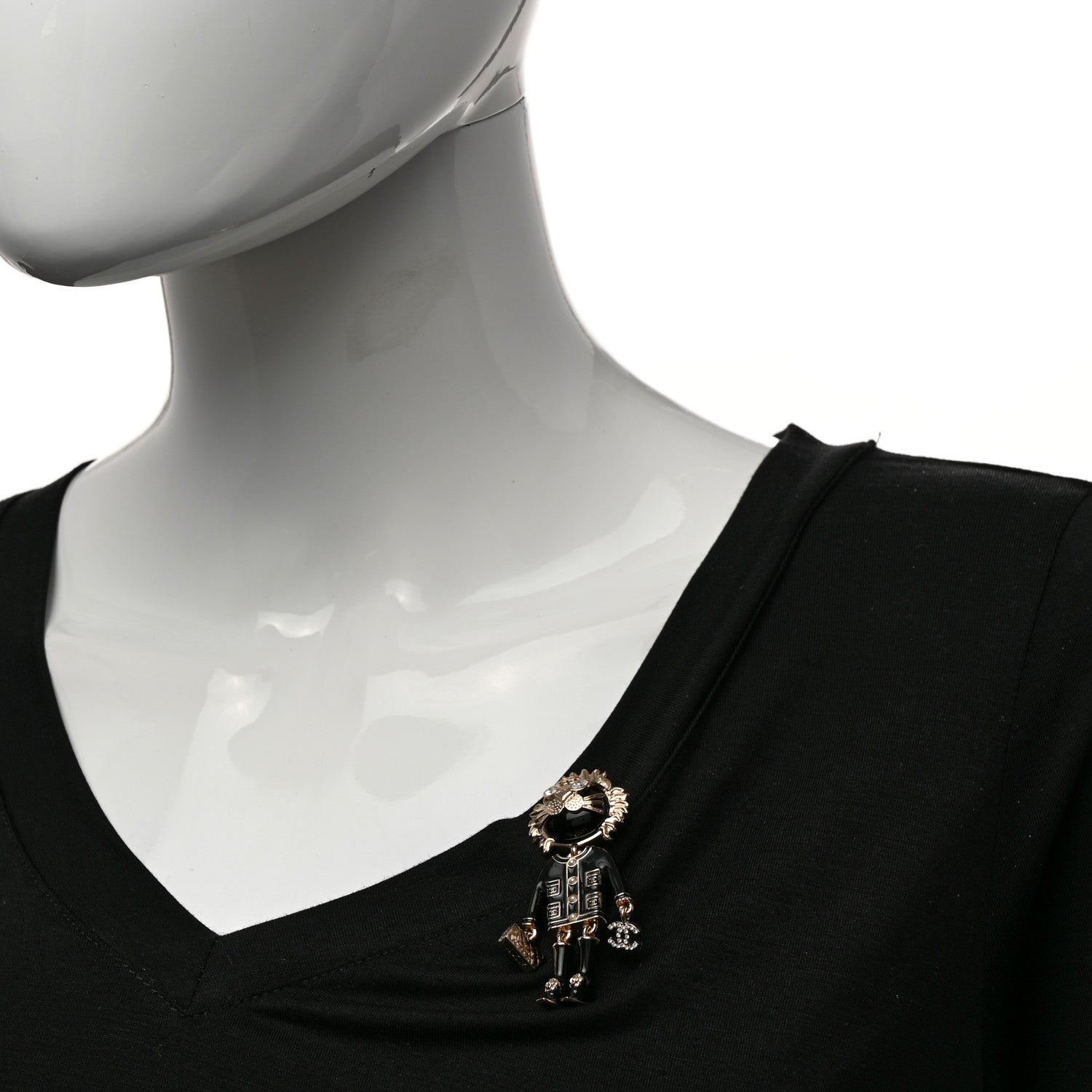 Chanel Enamel Crystal Pearl CC Lion Brooch Black White 2 of 5
