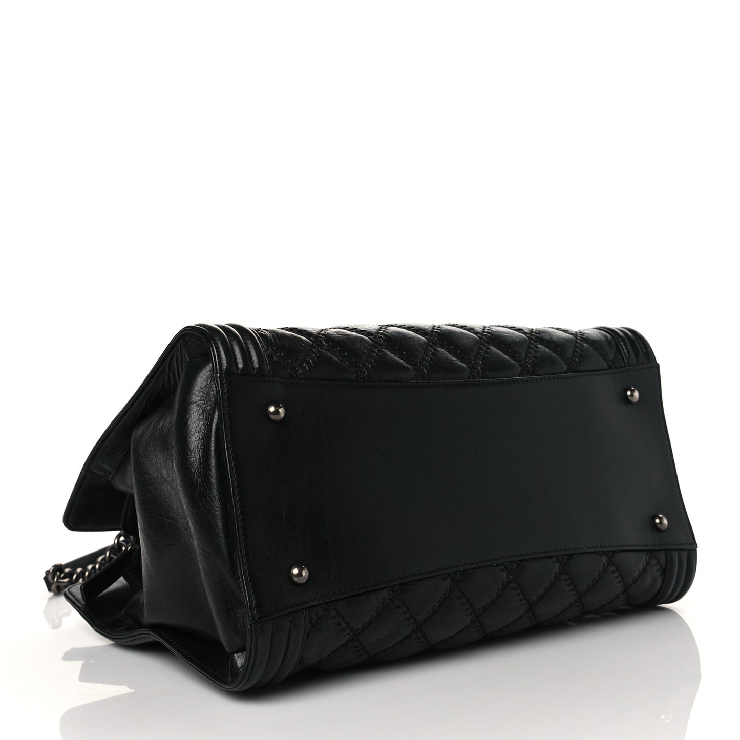 Calfskin Quilted Double Stitch Large Boy Tote Black