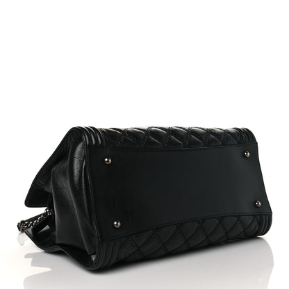 Chanel Calfskin Quilted Double Stitch Large Boy Tote Black 4 of 11