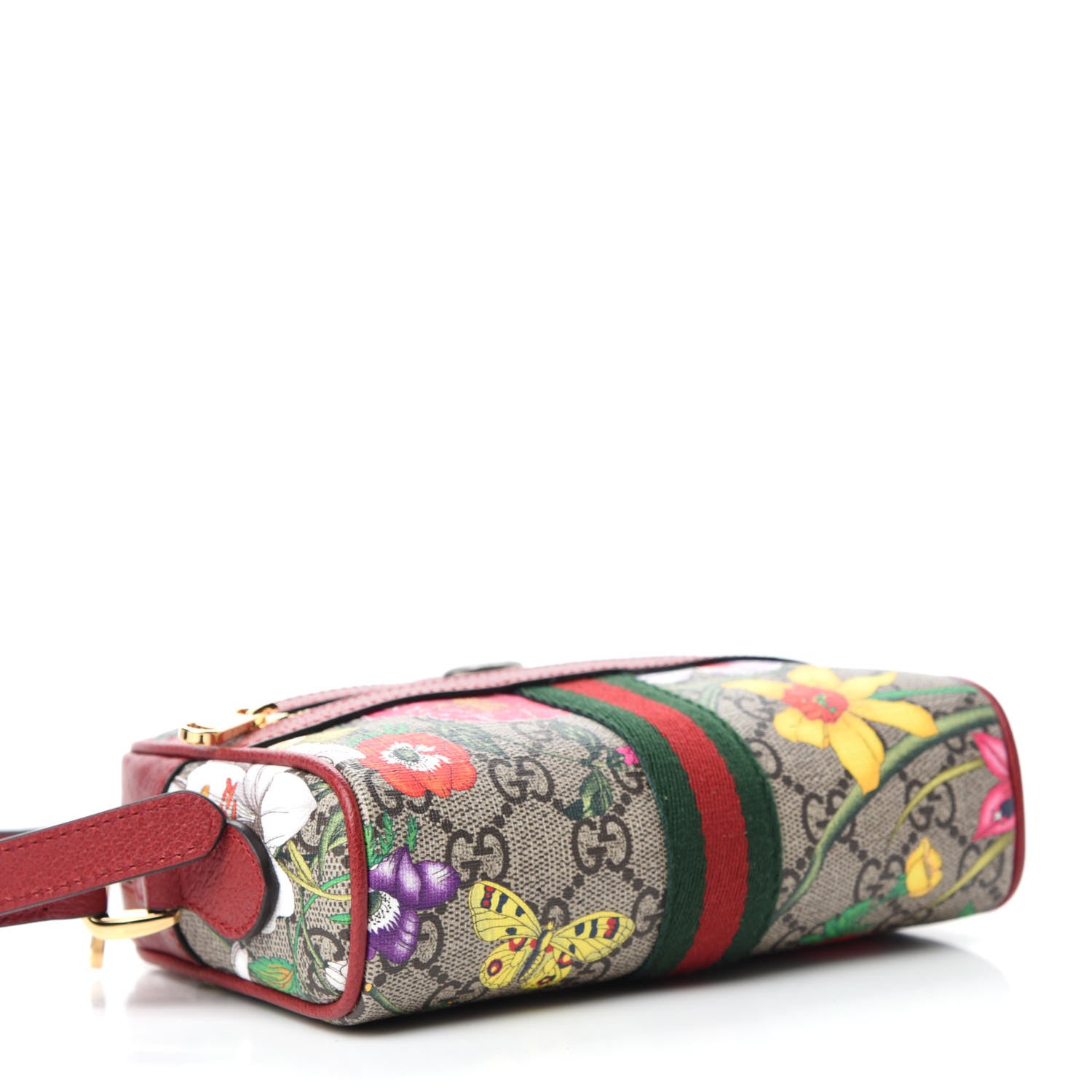 Gucci GG Supreme Monogram Flora Web Mini Ophidia Shoulder Bag Red 4 of 10
