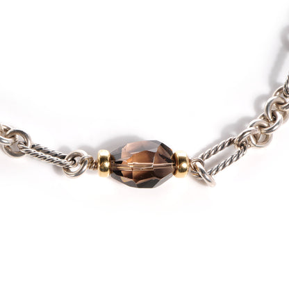David Yurman Sterling Silver 18K Yellow Gold Smoky Quartz Figaro Necklace 3 of 5