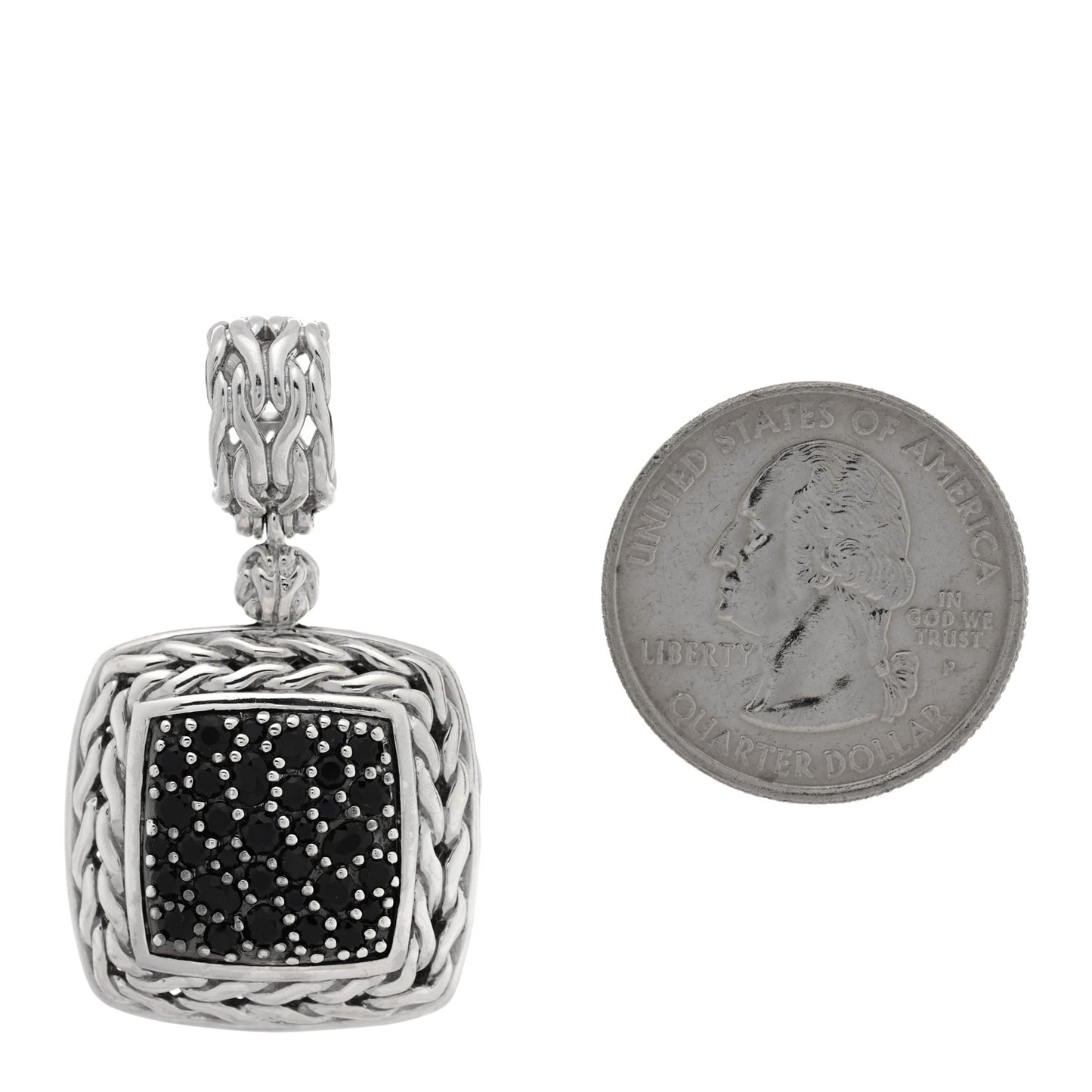 Sterling Silver Black Sapphire Black Spinel Classic Chain Square Pendant