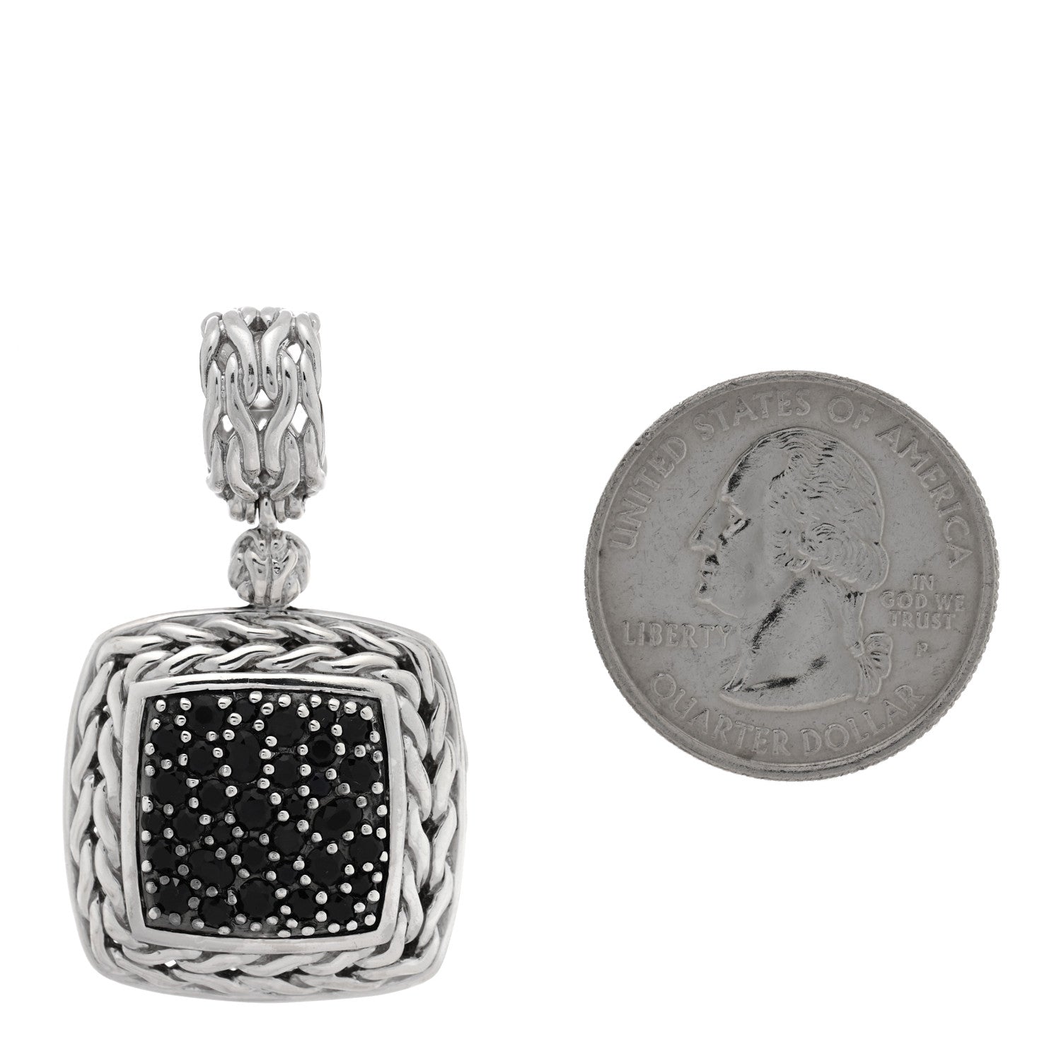 John Hardy Sterling Silver Black Sapphire Black Spinel Classic Chain Square Pendant 2 of 3