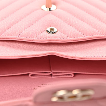 Chanel Caviar Flat Chevron Quilted Medium Double Flap Pink 11 of 12