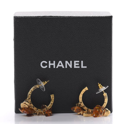 Chanel Brushed Metal Bead CC Hoop Earrings Gold 6 of 6