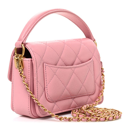 Chanel Shiny Caviar Quilted Mini Top Handle Flap Pink 3 of 10