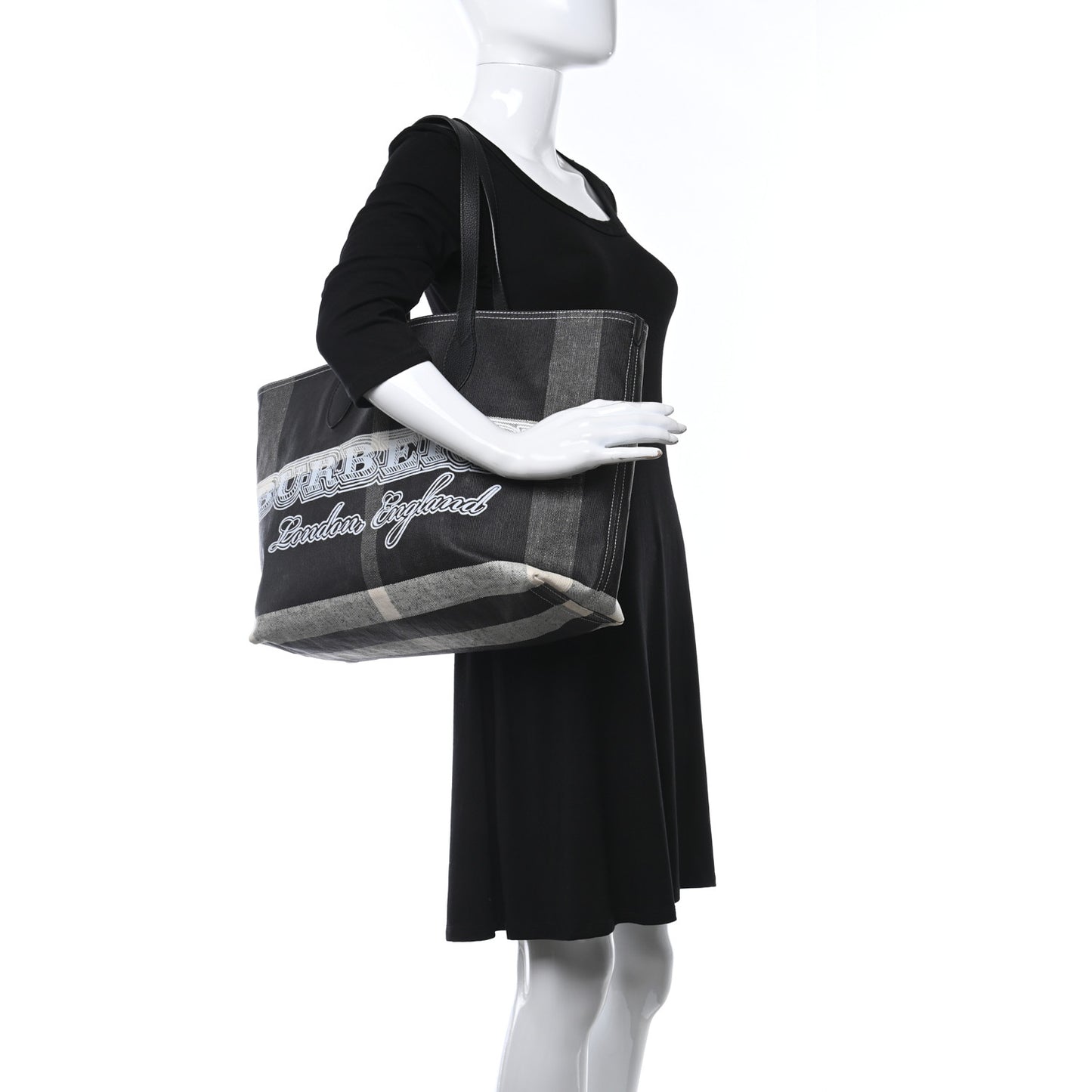 Coated Canvas Mega Check Medium Doodle Tote Black White