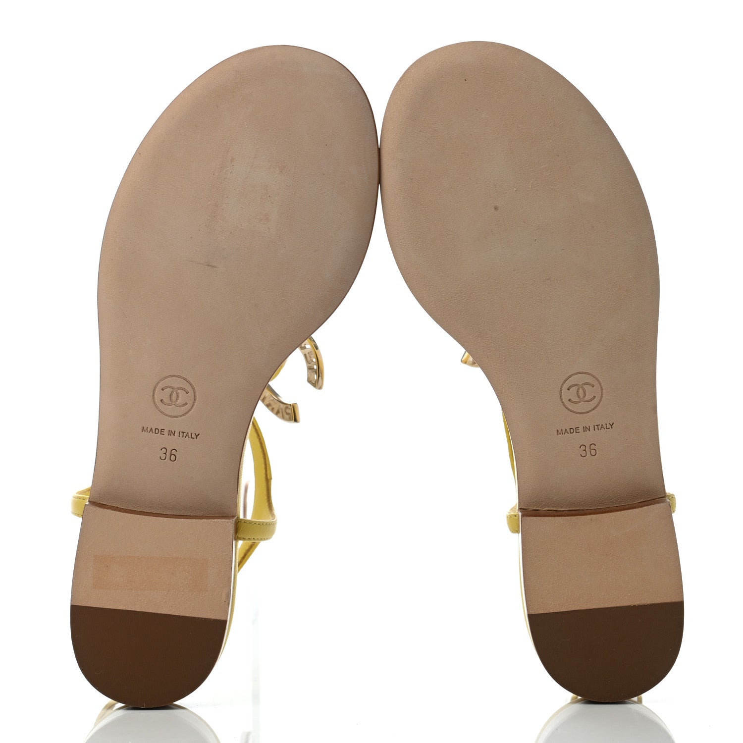Chanel Lambskin CC Logo Thong Sandals 36 Yellow 5 of 7