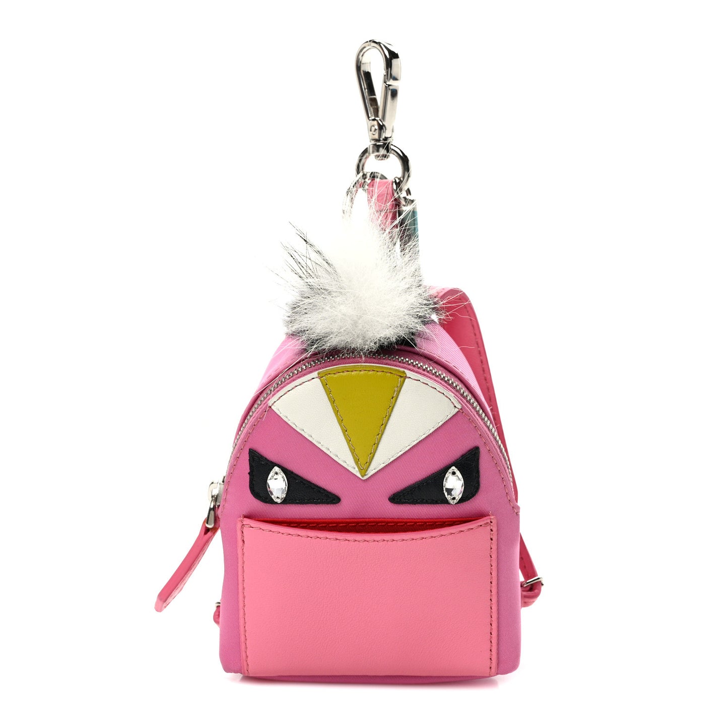 Nylon Shiny Nappa Nutria Fox Fur Monster Eyes Mini Backpack Charm Lollypop Rosa Fluo Multicolor