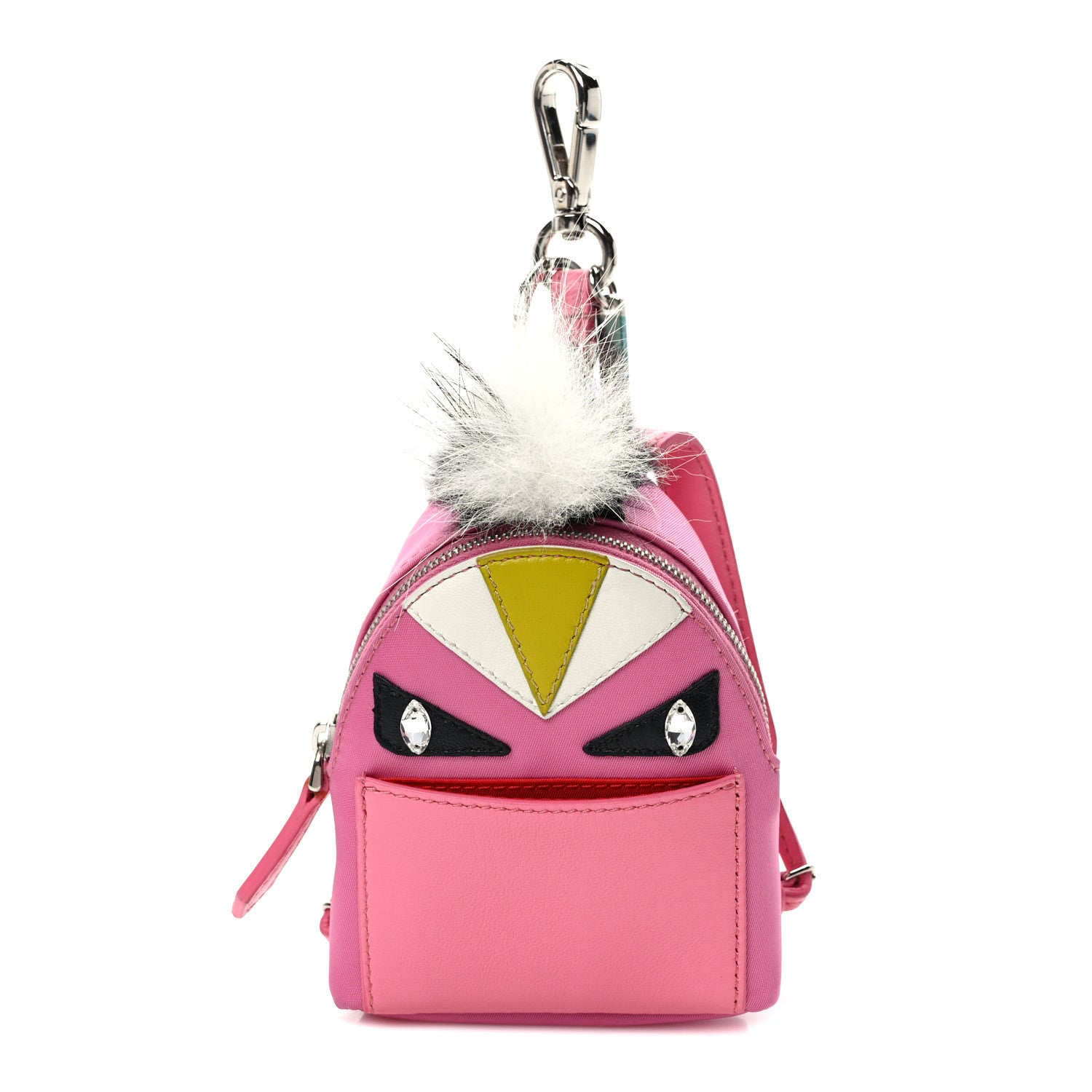Fendi Nylon Shiny Nappa Nutria Fox Fur Monster Eyes Mini Backpack Charm Lollypop Rosa Fluo Multicolor 1 of 8