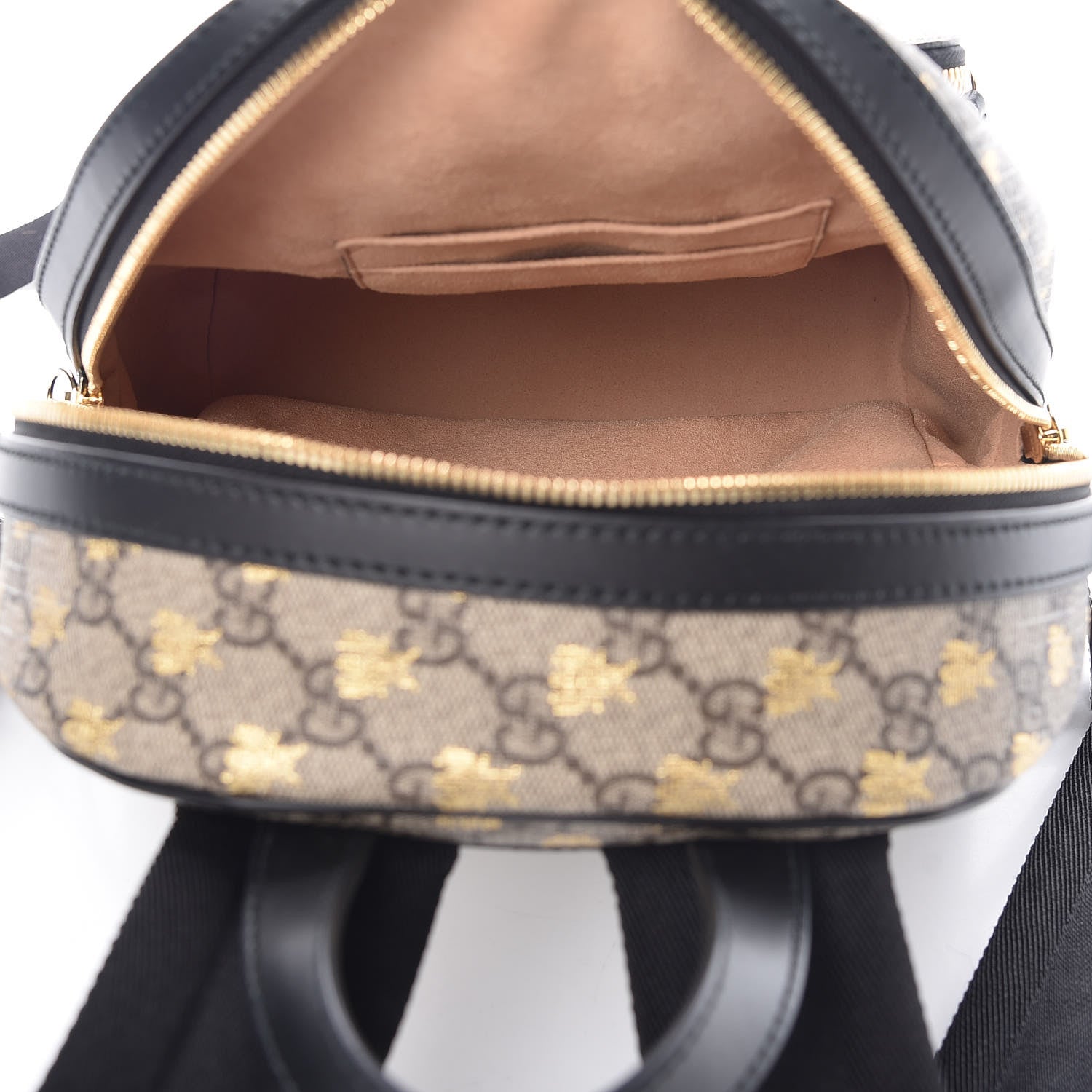 Gucci GG Supreme Monogram Bees Print Small Day Backpack Beige Oro Black 5 of 8