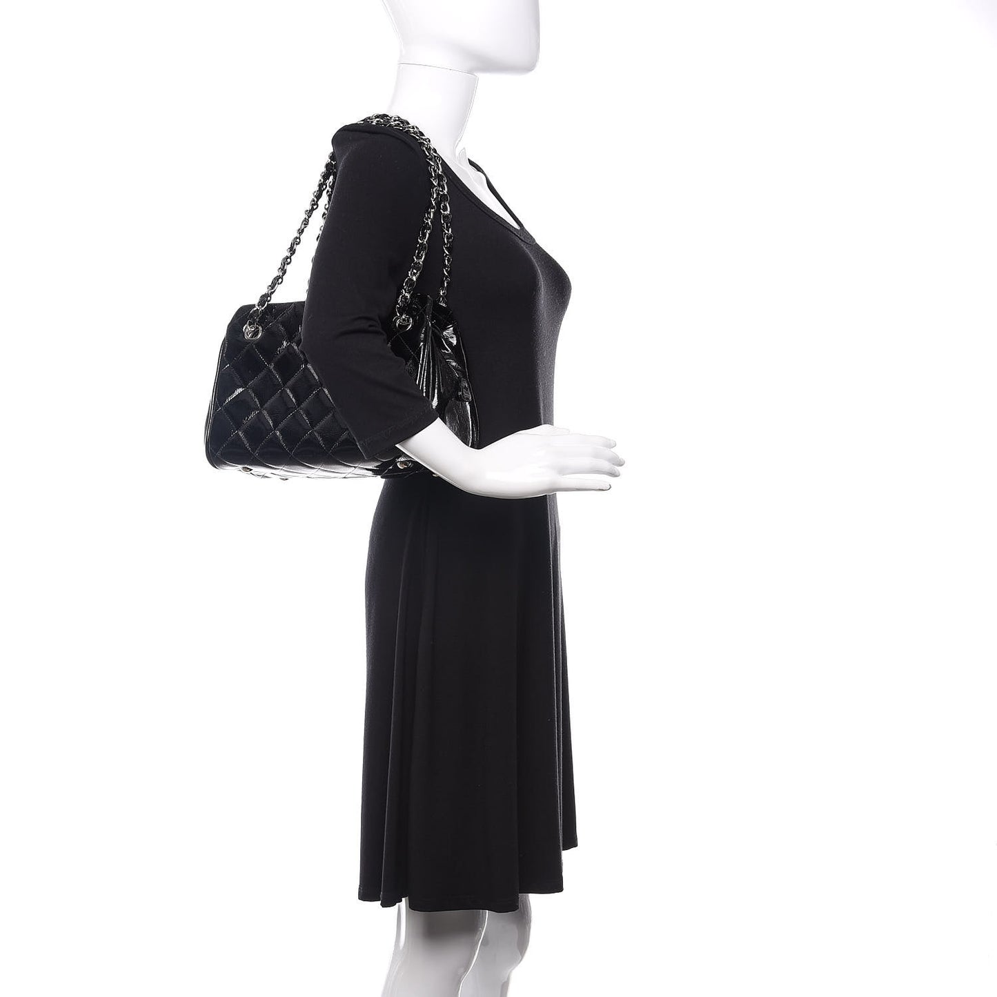 Patent Quilted Tote Black