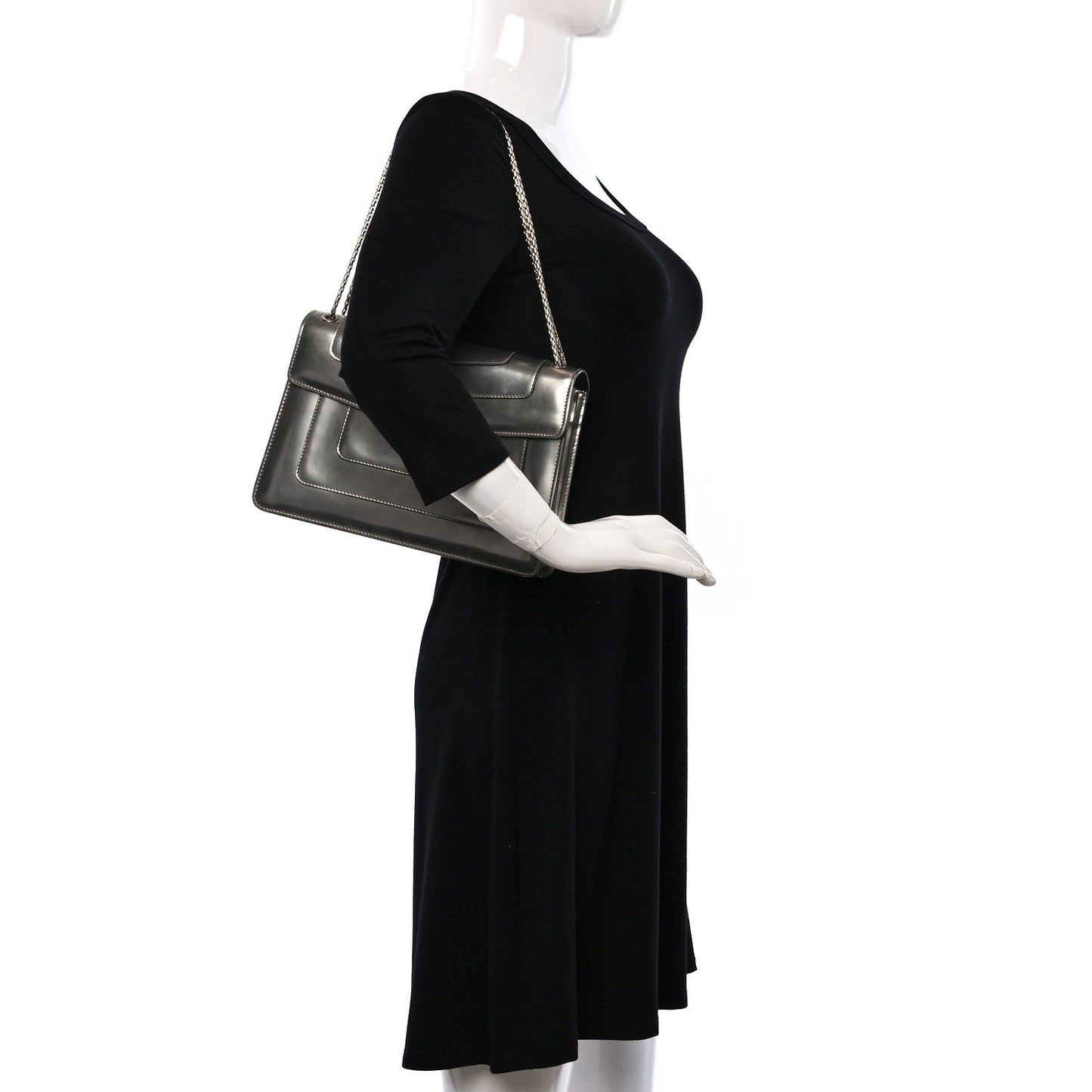 Metallic Calfskin Serpenti Forever Crossbody Bag Silver