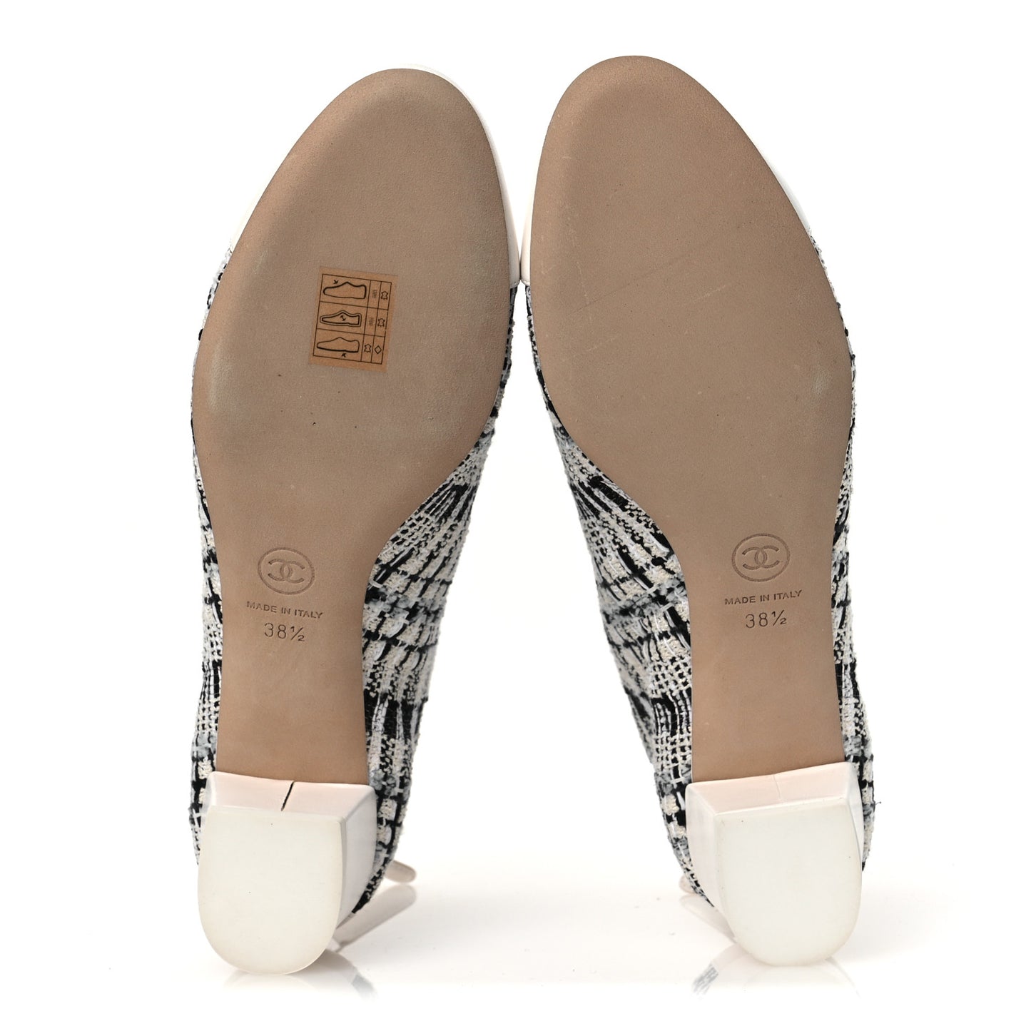 Tweed Lambskin Cap Toe CC Short Boots 38.5 White Black