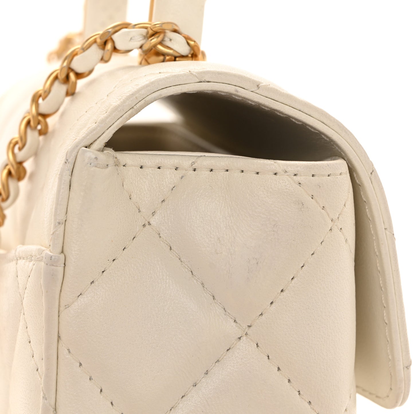 Lambskin Handle Crush Top Handle Flap Bag White