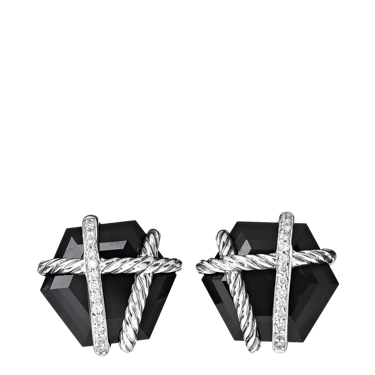 Sterling Silver Diamond Black Onyx 14mm Cable Wrap Earrings