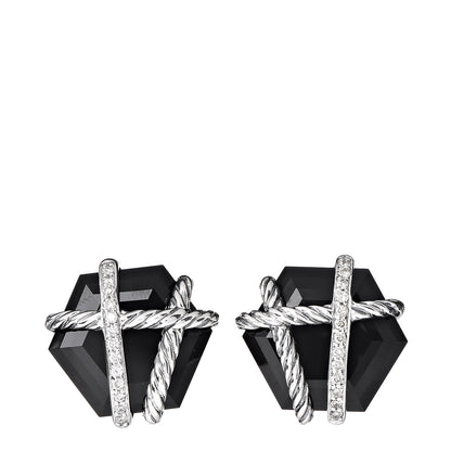 David Yurman Sterling Silver Diamond Black Onyx 14mm Cable Wrap Earrings 1 of 4