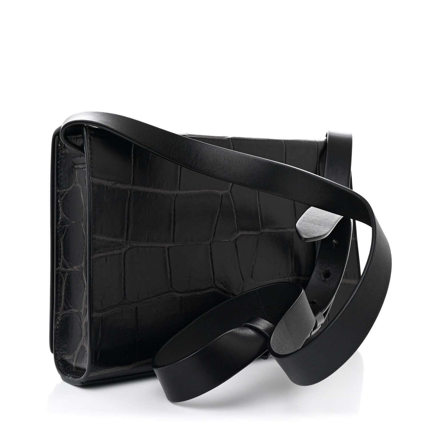 Alexander McQueen Crocodile Embossed Calfskin Four Ring Knuckle Crossbody Bag Black 3 of 10