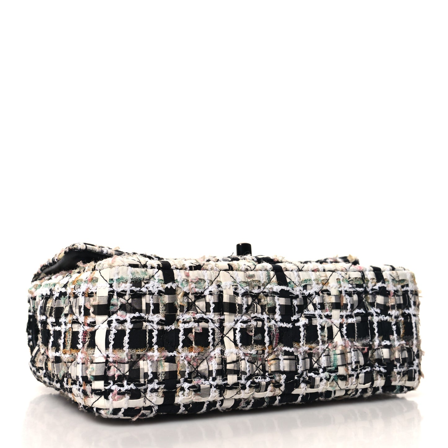 Tweed Quilted Mini Rectangular Flap White Black Multicolor